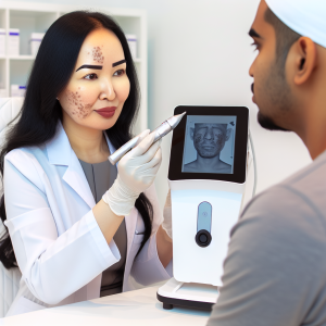 Professional acne scar treatment consultation about laser scar removal before and after